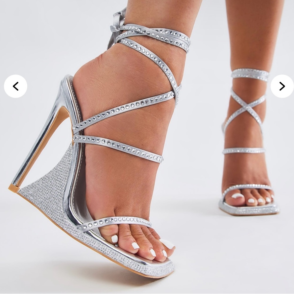 Fashion Nova Silver Rhinestone Stiletto Heels